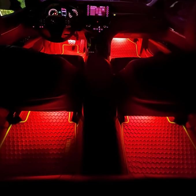 Car LED Strip Light, Car Interior Lights, 12V 24 LED Auto Under Dash Atmosphere Lights with USB Port, Auto Atmosphere Under Dash Lighting Kit for Vehicles (Red, USB)