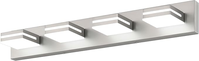 SineRise LED Modern Bathroom Vanity Light Fixtures (4-Light, 30-Inch, Dimmable), Brushed Nickel Modern Acrylic Bathroom Wall Lighting Fixtures Over Mirror (Cool White 6000K)