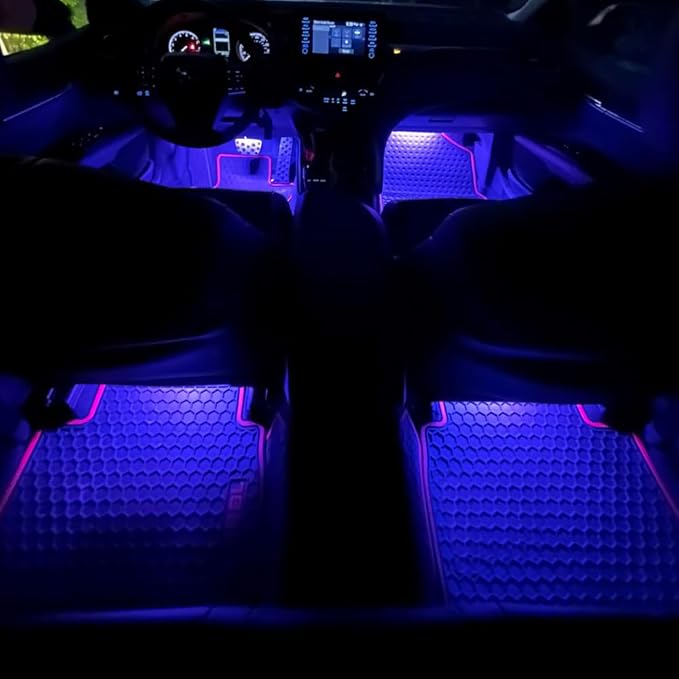 Car LED Strip Light, Car Interior Lights, 12V 24 LED Under Dash Atmosphere Lights with Cigarette Lighter Port, Auto Atmosphere Under Dash Lighting Kit for Vehicles (Blue, Cigarette Lighter)