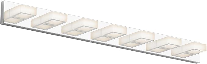 Ralbay 46" LED Chrome Vanity Lights 7 Lights Acrylic Stainless Steel LED Modern Vanity Lights Chrome Bathroom Lighting Fixtures Over Long Mirror (Natural White Light 4500K)
