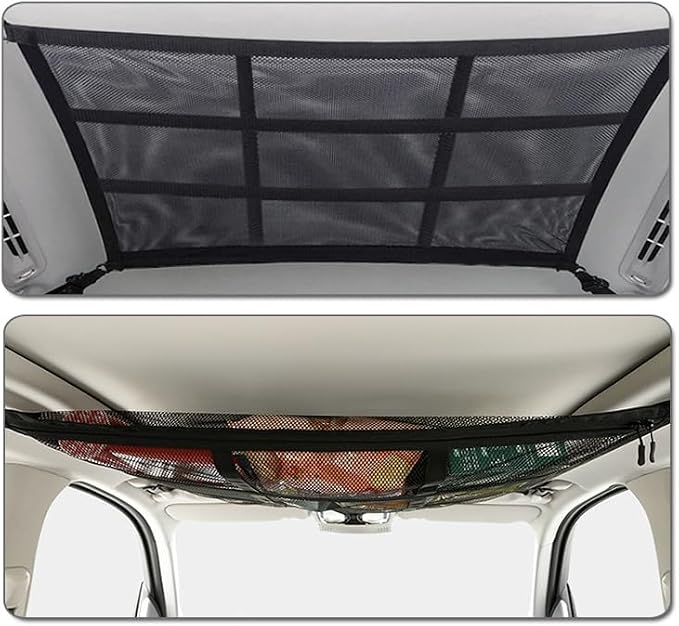 Car Ceiling Cargo Net Pocket for Honda Element 2000–2011, Car Roof Storage Organizer, Double Layer Overhead Cargo Net for Auto with Zip Closure for Trip, Camping,A
