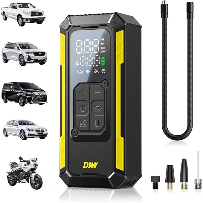 Tire Inflator Portable Air Compressor, 150 PSI Portable Tire Inflator for Car with Digital Gauge, Air Pump for Inflatables with LED & Auto Shut-Off, Ideal for Car, Motorcycle, Bicycle and Ball