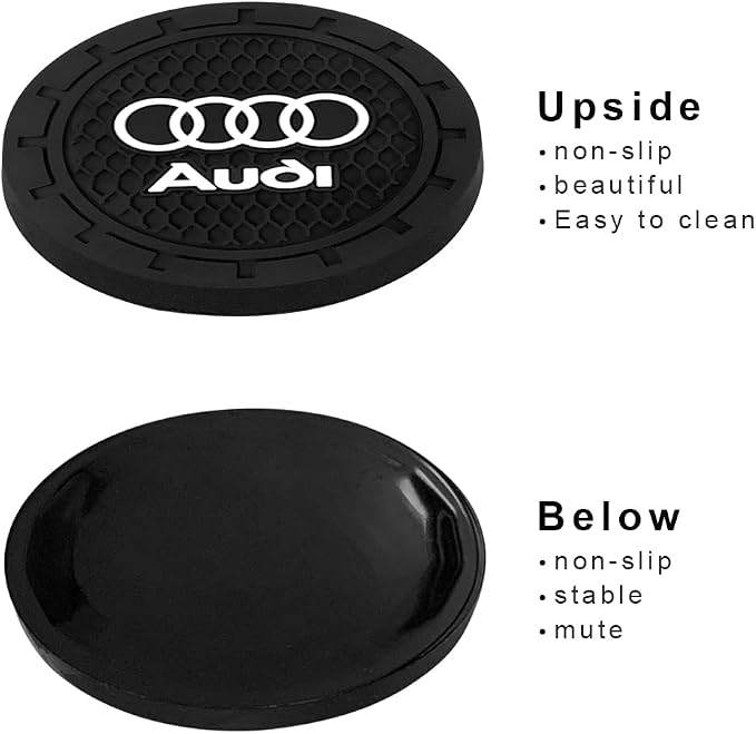 Car Cup Holder Coaster for Audi Recessed Silicone Cupholder Coaster Interior Accessories 2.75in 2Pieces Black