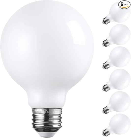 TORCHSTAR 6-Pack G25 Globe Light Bulbs LED Dimmable 4000K Cool White | Round Frosted Vanity Light Bulb for Bathroom, LED Edison Bulb, 4.5W Equivalent 60W, UL Listed, 500lm, E26 Base