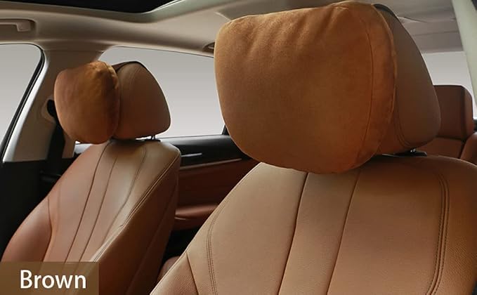 2Pcs Car Neck Pillows for headrests,for Travel Interior Accessories and Suede Support Head Pillows，Balance Neck Pillow Designed to Relieve Neck Pain and Muscle Tension.(Brown)