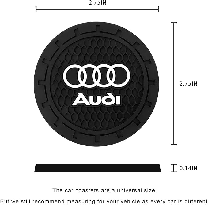 Car Cup Holder Coaster for Audi Recessed Silicone Cupholder Coaster Interior Accessories 2.75in 2Pieces Black