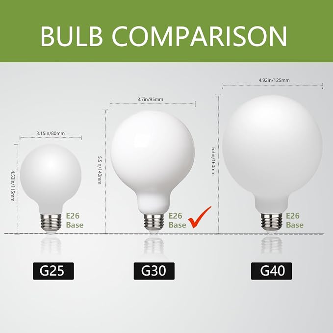 2 Pack G30 Globe LED Light Bulbs, 5.5W Dimmable 50 Watt Equivalent LED Edison Bulbs, Neutral White 4000K, 500LM, E26 Base, Milky LED Filament Bulbs for Vanity Bathroom Bedroom