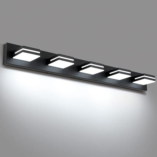 SineRise LED Modern Bathroom Vanity Light Fixtures (5-Light, 40-Inch), Matte Black Modern Acrylic Bathroom Wall Lighting Fixtures Over Mirror (Cool White 6000K)