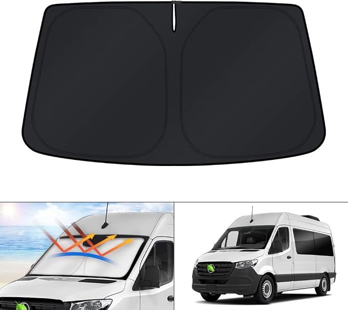 KUST Windshield Sun Shade for Freightliner Sprinter & Mercedes Benz Sprinter Accessories 2007-2025 2026 Window Sunshade Sun Visor Protector Foldable Blocks UV Rays Keep Car Cooler