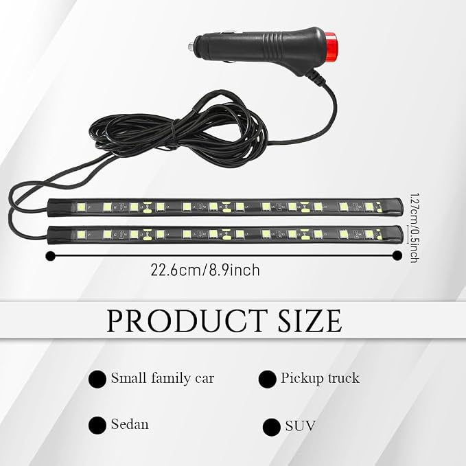 Car LED Strip Light, Car Interior Light, 12V 24 LED Under Dash Atmosphere Lights with Cigarette Lighter Port, Auto Atmosphere Under Dash Lighting Kit for Vehicles (Ice Blue, Cigarette Lighter)
