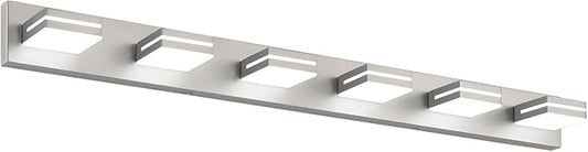 SineRise LED Modern Bathroom Vanity Light Fixtures (6-Light, 48-Inch, Dimmable), Brushed Nickel Modern Acrylic Bathroom Wall Lighting Fixtures Over Mirror (Cool White 6000K)