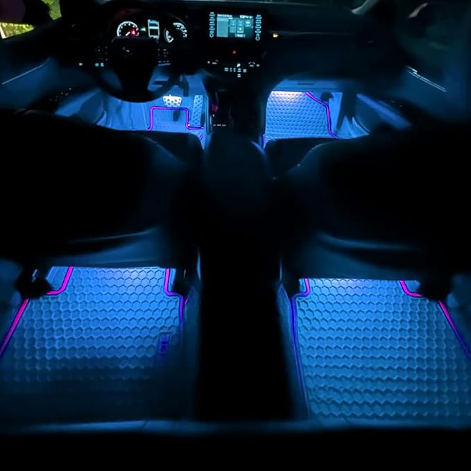 Car LED Strip Light, Car Interior Light, 12V 24 LED Under Dash Atmosphere Lights with Cigarette Lighter Port, Auto Atmosphere Under Dash Lighting Kit for Vehicles (Ice Blue, Cigarette Lighter)