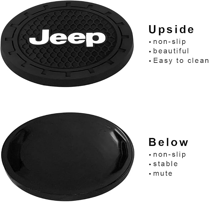 Car Cup Holder Coaster for Jeep Series Recessed Silicone Cupholder Coaster Interior Accessories 2.75in 2Pieces Black