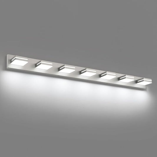 SineRise LED Modern Bathroom Vanity Light Fixtures (7-Light, 55-Inch), Brushed Nickel Modern Acrylic Bathroom Wall Lighting Fixtures Over Mirror (Cool White 6000K)
