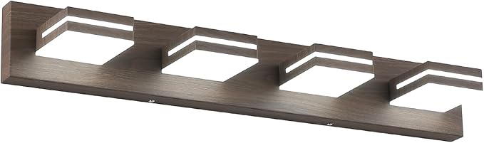 SineRise LED Modern Bathroom Vanity Light Fixtures (4-Light, 30-Inch), Brown Wood Painted Modern Acrylic Bathroom Wall Lighting Fixtures Over Mirror (Cool White 6000K)