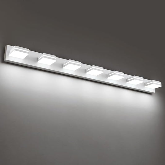 SineRise LED Modern Bathroom Vanity Light Fixtures (7-Light, 55-Inch), Matte White Modern Acrylic Bathroom Wall Lighting Fixtures Over Mirror (Cool White 6000K)