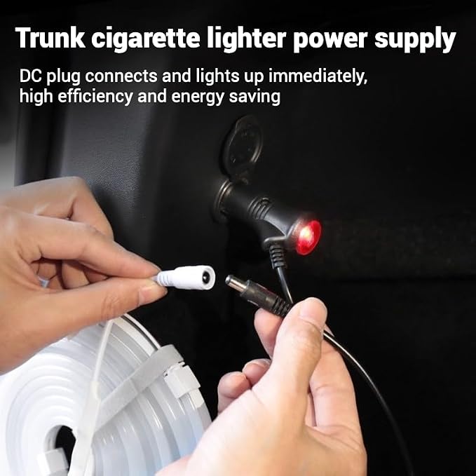 Trunk LED Ambient Neon Light Strips for Tesla Model Y & Juniper (2021-2026) - Waterproof Silicone, High Brightness, APP-Controlled, Auto On&Off, for Car Trunk & Camping Atmosphere (Red)