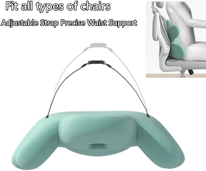 Lumbar Support Pillow for Office Chair, Back Pillow Lumbar Support for Car, Chair, Sofa - Improve Lower Back Pain Relief & Sitting Posture, Memory Foam Back Cushion for Long Sitting (B-Green)