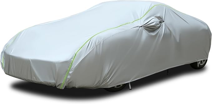 Tecoom Car Cover Waterproof All Weather, Windproof UV Sun Rain Snow Protection Outdoor Full Cover with Top Reflective Strip, Door Zipper, Fit for Coupe/Convertible/Sport Cars (183-193 Inches)
