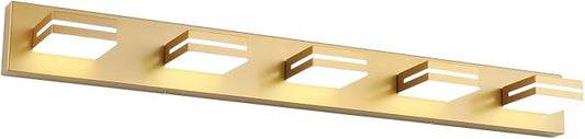 SineRise LED Modern Bathroom Vanity Light Fixtures (5-Light, 40-Inch, Dimmable), Matte Gold Modern Acrylic Bathroom Wall Lighting Fixtures Over Mirror (Cool White 6000K)