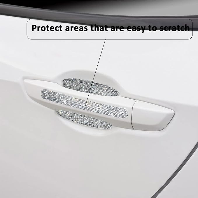 10PCS Bling Car Door Handle Reflective Trim Decals Stickers,Universal Rhinestone Door Side Rear View Mirror Scratch Resistant Protector Cover Car Accessories Red