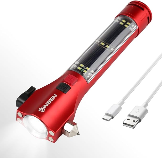 SINSEN Car Window Breaker Seatbelt Cutter, Emergency Escape Tool with Compass, Multi Tactical Safety Hammer Rescue Kit