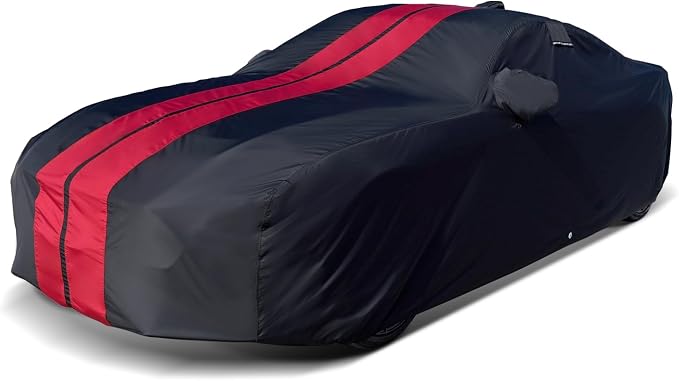 iCarCover Premium Heavy Duty Car Cover - Waterproof All Weather Rain UV Protection, Charger, XJ8, XJR, Lesabre, Impala, XTS, V90, S-Class, Size C29 (See Size Chart), Stripe - Black/Red