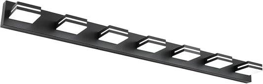 SineRise LED Modern Bathroom Vanity Light Fixtures (7-Light, 55-Inch, Dimmable), Matte Black Modern Acrylic Bathroom Wall Lighting Fixtures Over Mirror (Cool White 6000K)