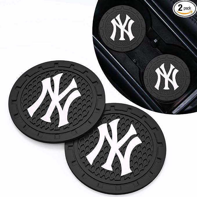 Baseball Fans Car Cup Holder Coasters for NY Yankees Fans, 2 Pack New York Yankees Silicone Non-Slip Cup Mats, 2.75" Car Cup Holder Inserts for Auto Interior