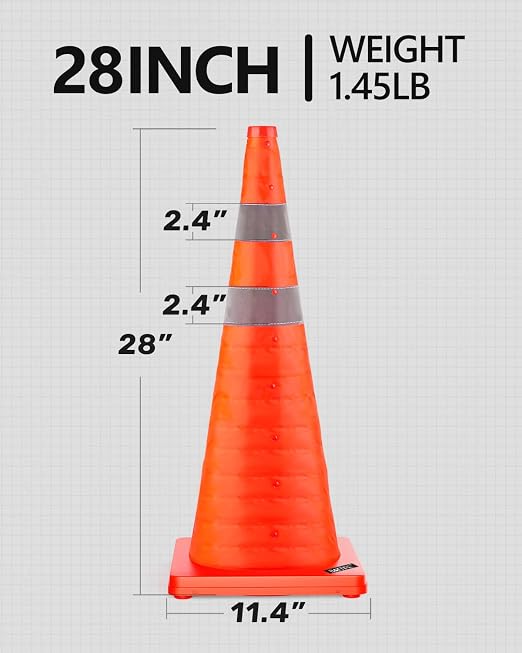 BATTIFE [4 Pack] 28 Inch Collapsible Traffic Safety Orange Cones, Multi Purpose Pop-up Cones and Reflective Collar, for Road Parking, Driving Practice