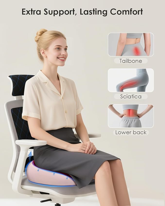 FLORICH Seat Cushion, Memory Foam Cushion for Office Chair, Ergonomic Office Seat Chair Cushion for Relieving Sciatica, Soft & Breathable Car Seat Cushion - Pink