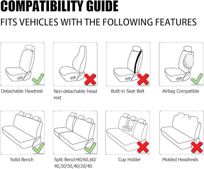 AICEL 9PCS Car Seat Covers Full Set Mesh Fabric Auto Seat Protectors Gray | Padded foam laminate, removable headrest design, washable fabric, snap fastening, universal fit, automotive accessories