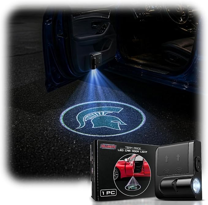 Sporticulture American Football Michigan States Spartans Car Door Lights Logo Shadow Display - Officially Licensed NCAA Car Accessories - Show Your Team Pride - Battery Powered, Universal Fit