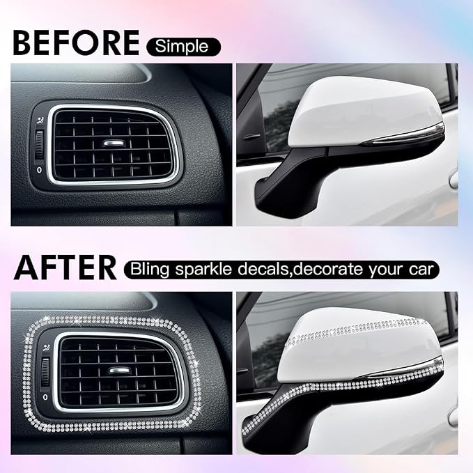 32.8Ft Bling Car Trim Self Adhesive Bling Rhinestone Car Accessories for Women Glitter Crystal Rhinestone Cars Interior Exterior Accessories Sticker DIY Cars Dashboard Diamond Decor for Women (White)