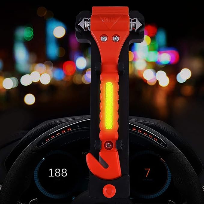 2PCS Car Safety Hammer Emergency with Seat Belt Cutter and Vehicle Window Glass Breaker | for Escape Tool with Reflective Tape