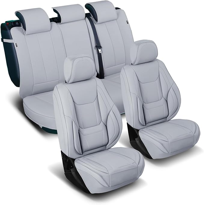 Coverland Custom Truck Car Seat Covers Full Set for [2014-2018 GMC Sierra 1500 Crew Cab Bucket Seats] - Protector Water Resistant Leather Memory Form Back Support Seat Cushion [Full Set-Gray]