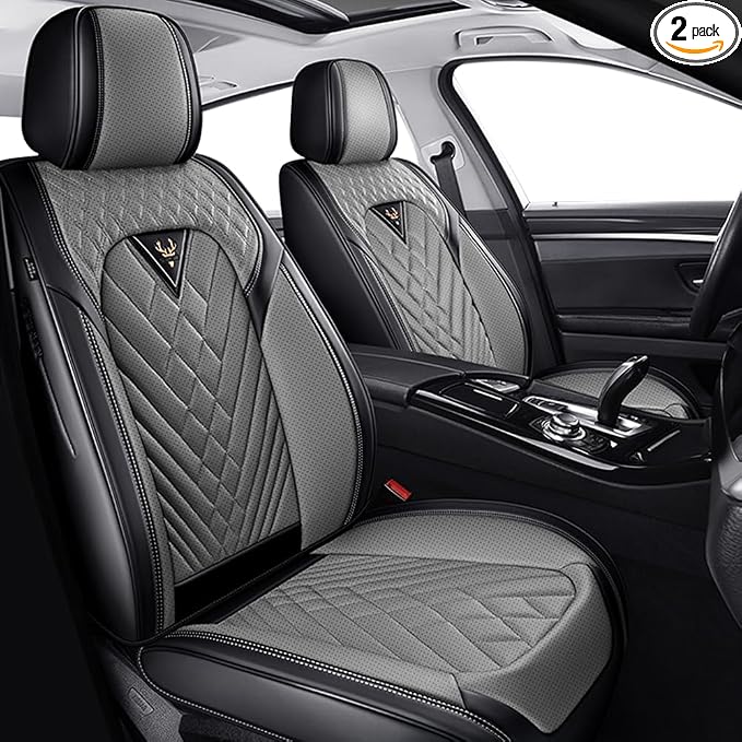 Fit for Toyota RAV4 Seat Covers 2001-2026,Premium Leather, 360° Full Protection, Thick Padding & Memory Foam, Waterproof & Stain-Resistant Car Seat Cover Front Set (2 Seat,Black&Gray)