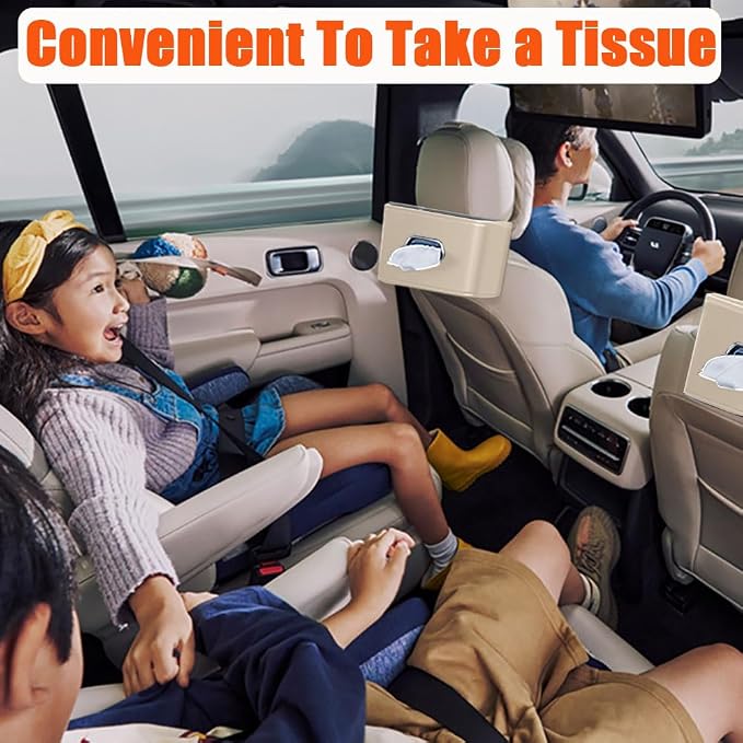 Car Tissue Holder, Car Kleenex Holder Backseat Fits 100-160 Count | Premium PU Leather,Keep Tidy,Universal,Large tissue box,Backseat Car Napkin Holder,Tissues Dispenser for Car,Beige