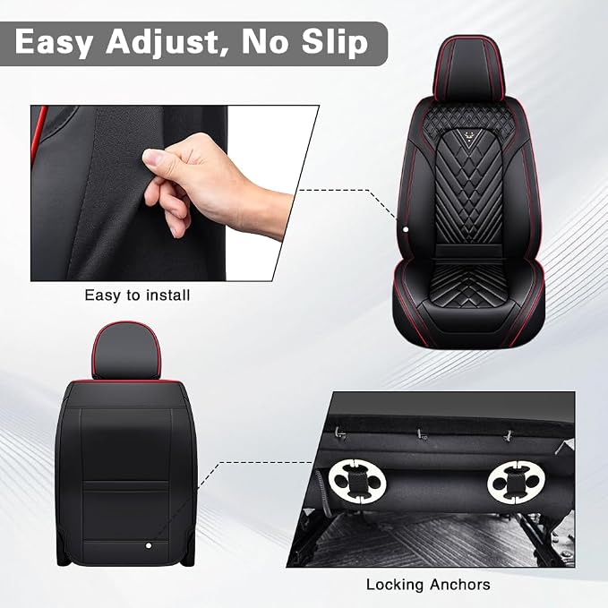 Fit for Toyota RAV4 Seat Covers 2001-2026,Premium Leather, 360° Full Protection, Thick Padding & Memory Foam, Waterproof & Stain-Resistant Car Seat Cover Front Set (2 Seat,Black&Red)