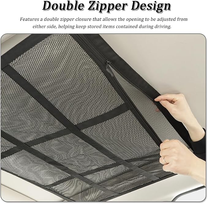Car Ceiling Cargo Net Pocket for Honda Element 2000–2011, Car Roof Storage Organizer, Double Layer Overhead Cargo Net for Auto with Zip Closure for Trip, Camping,A