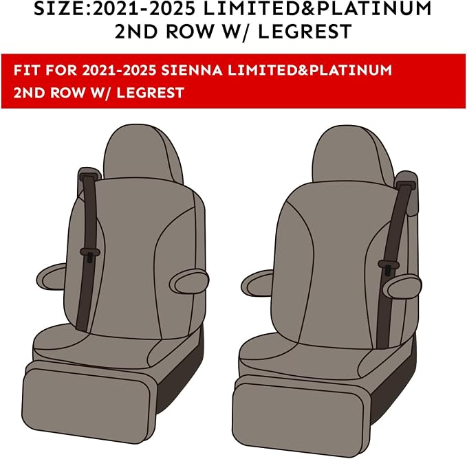 coverdream Sienna Seat Covers Custom Fit for 2021-2026 Toyota Sienna Limited,Platinum,7-Seater,2nd Row Captain Seats w/Leg Rest,Waterproof Faux Leather Car Seat Protector (Full Set,Black/Red)