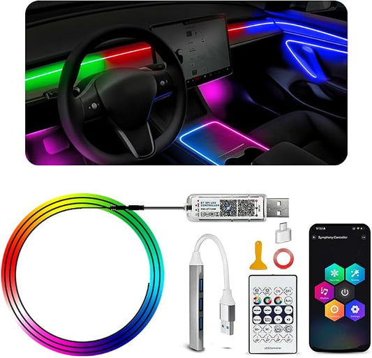 Acrylic Ambient Lighting Car Interior,55.1 inches Dream Color Acrylic Led Strips with USB Hub, APP Fiber Optic Emotion Glow Lights for Car Y 3 S X, Neon Ambient Lighting Kit Dashboard Decorations