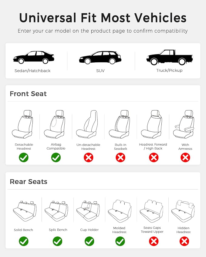 Huidasource Gray Back Seat Cover, Rear Split Bench Leather Rear Seat Cover, Adjustable Back Seat Car Cover with Non-Slip, Universal Fit for Most Cars Sedan SUV Pickup Truck (Back Row/Gray)