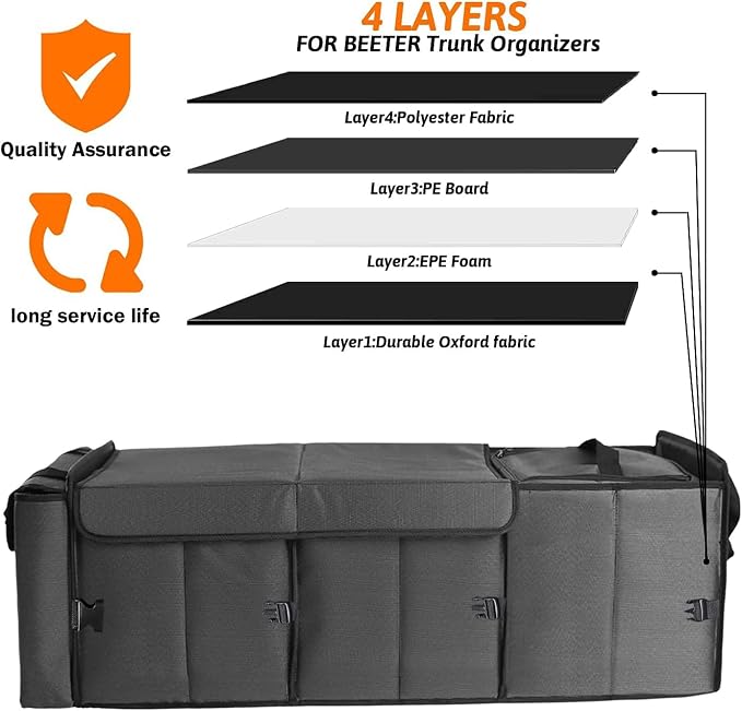 Large Trunk Organizer with Portable Leakproof Cooler Bag,Foldable Cover,Adjustable Securing Straps,Collapsible Trunk Organizer for Suv Car Truck Sedan (4-in-1 with Cooler)