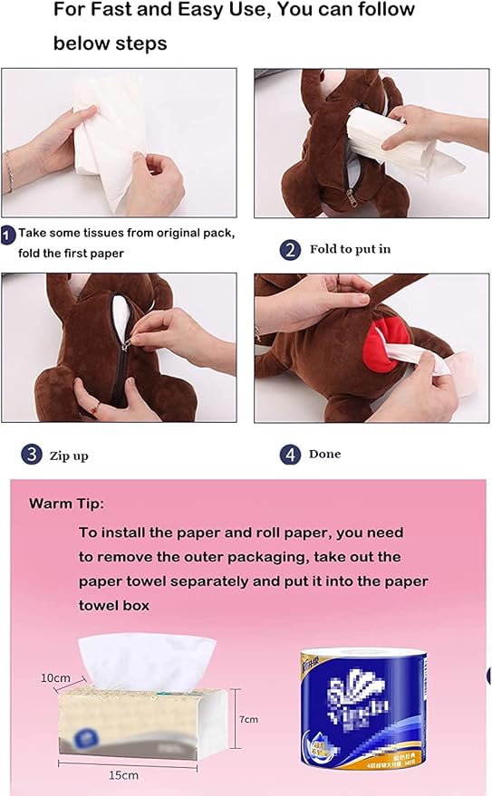 Elephant Tissue Box Cover Plush Tissue Box Holder for Car, Home, Decorative Holder/Organizer for Bathroom Vanity Countertop, Nightstands, Office Desk-Dog
