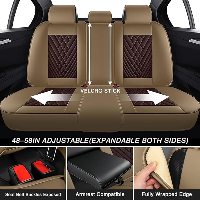 Fit for Toyota Tundra Seat Covers 2001-2026,Napp Leather, 360° Full Protection, Thick Padding & Memory Foam, Waterproof & Stain-Resistant Car Seat Cover Full Set (5 Seat,Brown&Beige)