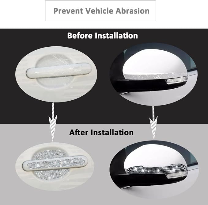 10PCS Bling Car Door Handle Reflective Trim Decals Stickers,Universal Rhinestone Door Side Rear View Mirror Scratch Resistant Protector Cover Car Accessories Red