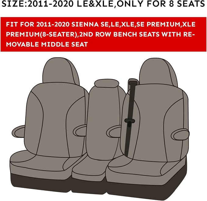 coverdream Sienna Leather Car Seat Covers Custom Fit for 2011-2020 Toyota Sienna SE,LE,XLE,SE Premium,XLE Premium,8-Seater,Full Coverage,Airbag Compatible Auto Seat Protector (Full Set,Black/Gray)