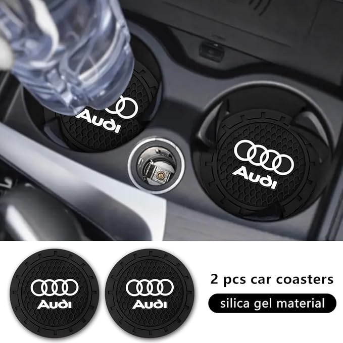 Car Cup Holder Coaster for Audi Recessed Silicone Cupholder Coaster Interior Accessories 2.75in 2Pieces Black