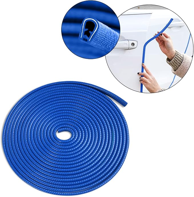 Car Door Edge Guards, 16Ft Universal Rubber Seal Protector U Shape Edge Trim Car Door Edge Protection for Most Car, Aluminum Boat Edge Guards (Blue/16FT) | Universal fit, most cars/SUVs/trucks, rubber seal, press-on channel, no glue, check thick strips...